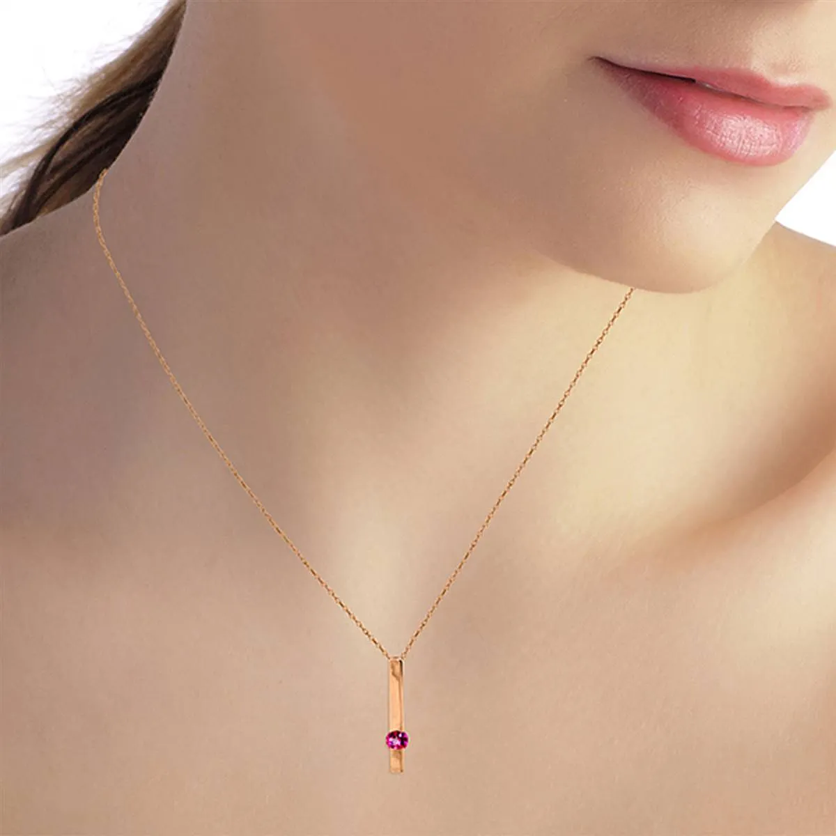 0.25 Carat 14K Solid Rose Gold Bar Pink Topaz Necklace