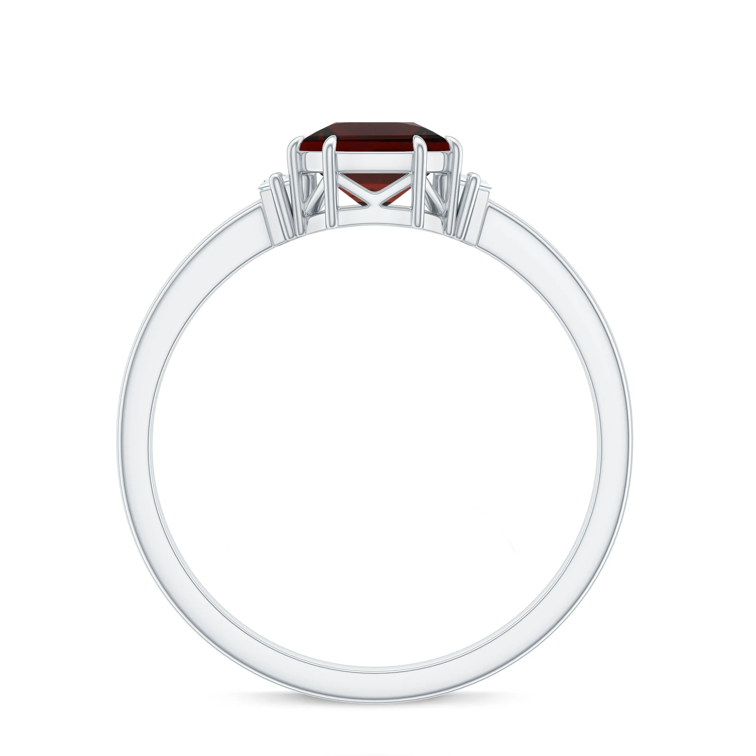 Claw Set Asscher Cut Garnet Solitaire Engagement Ring with Diamond