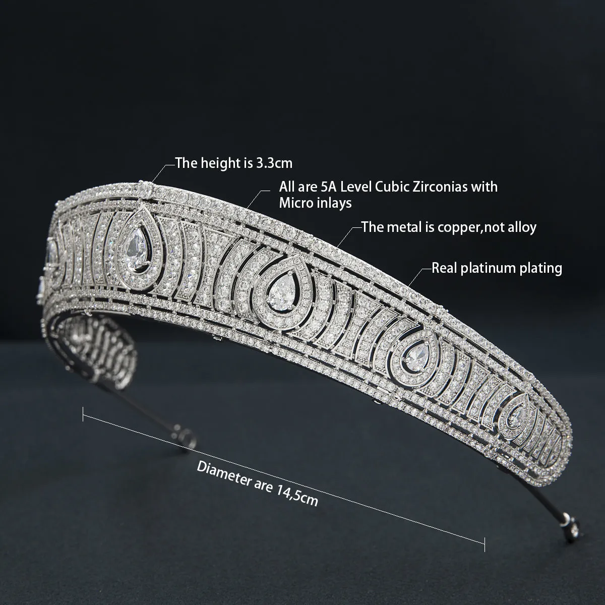Cubic Zirconia Royal Replica Tiara for Wedding,Crystal Princess Crown Diadem CH10366