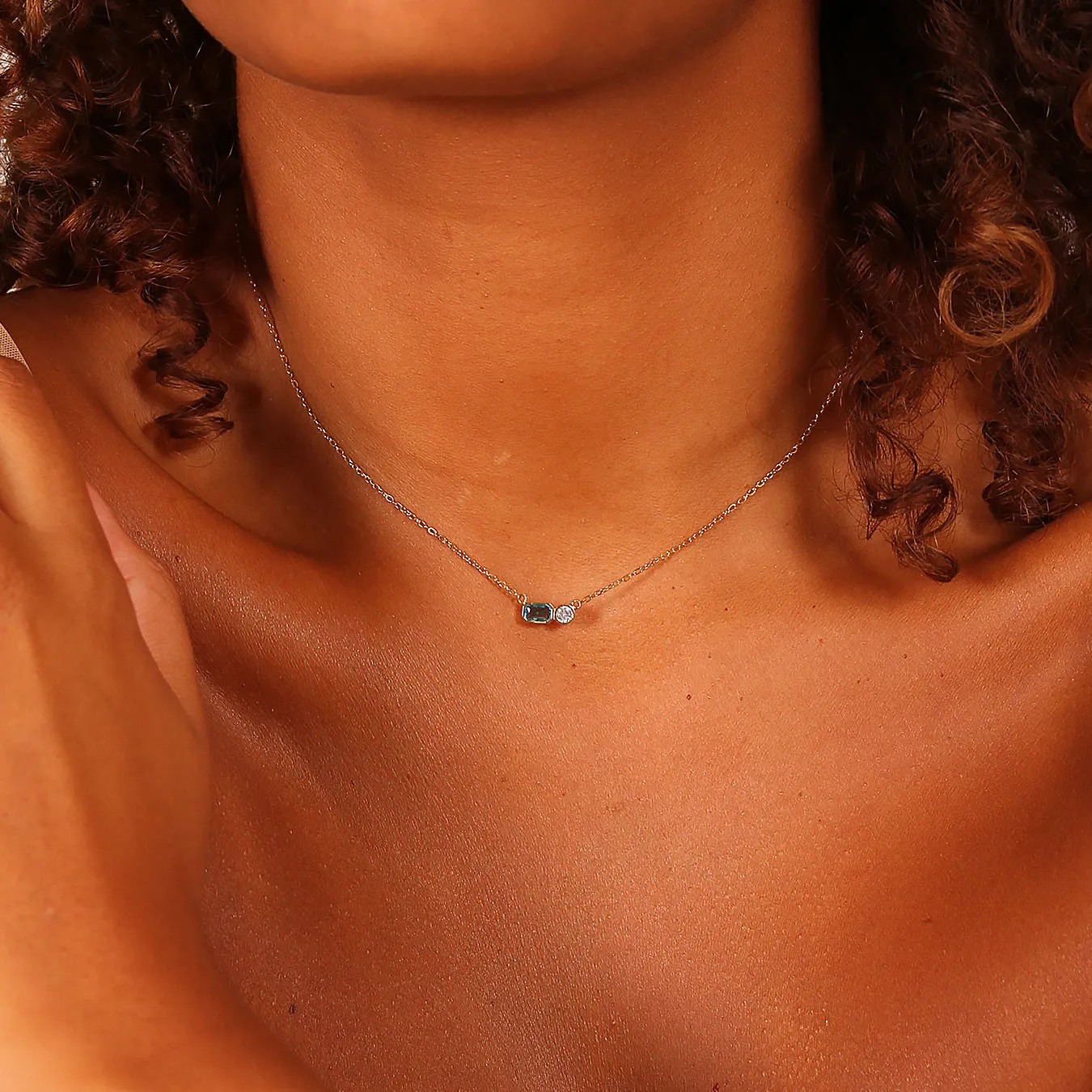 December Blue Topaz Birthstone Necklace - Yellow Gold