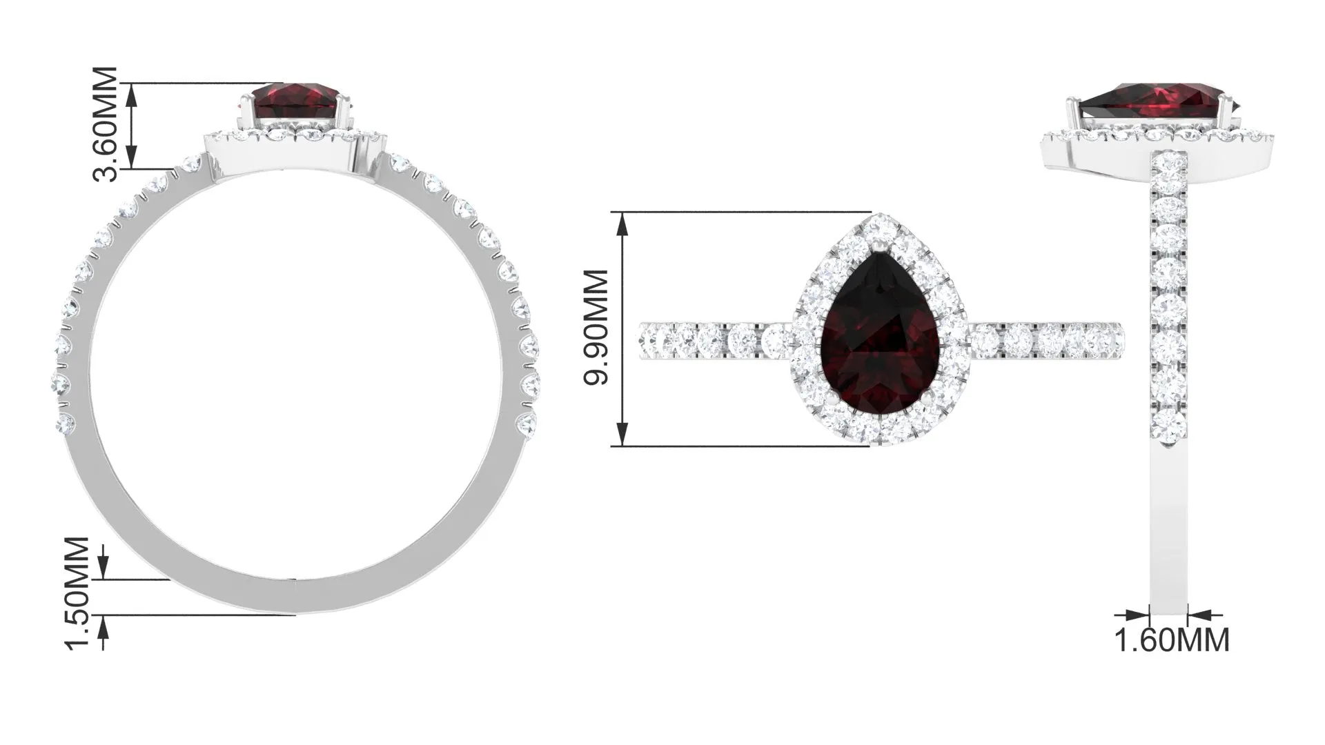 Garnet Teardrop Engagement Ring with Diamond Halo