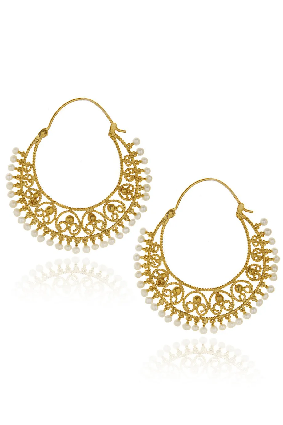 ISHARYA MOON BALI Heart Filigree Hoop Pearl Earrings