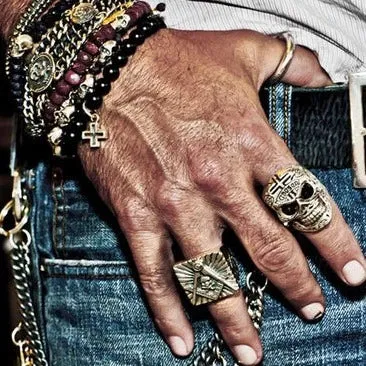 King Baby - Large Skull Ring w/Chosen Cross Detail and Garnet Eyes