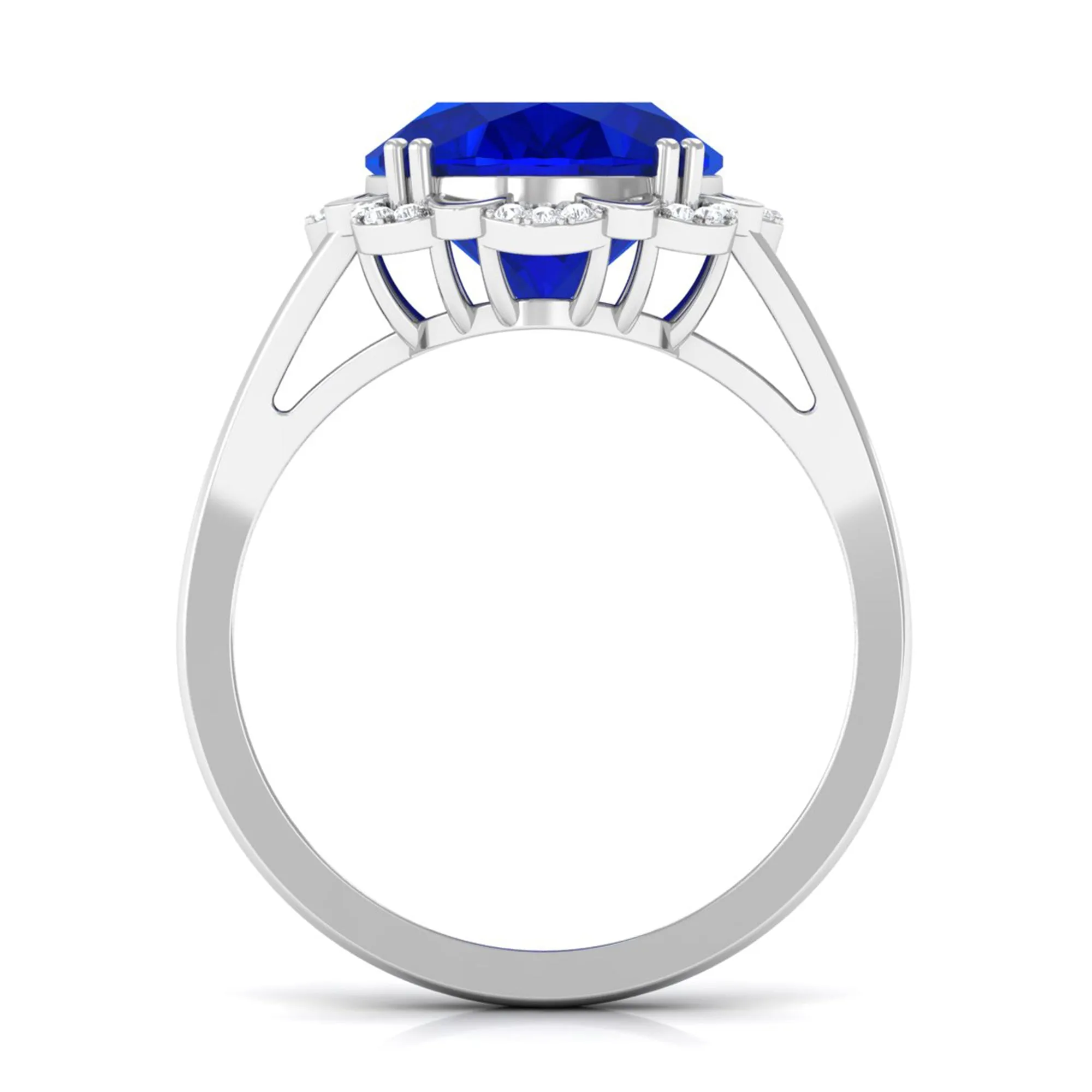 Lab Created Blue Sapphire Oval Engagement Ring with Diamond