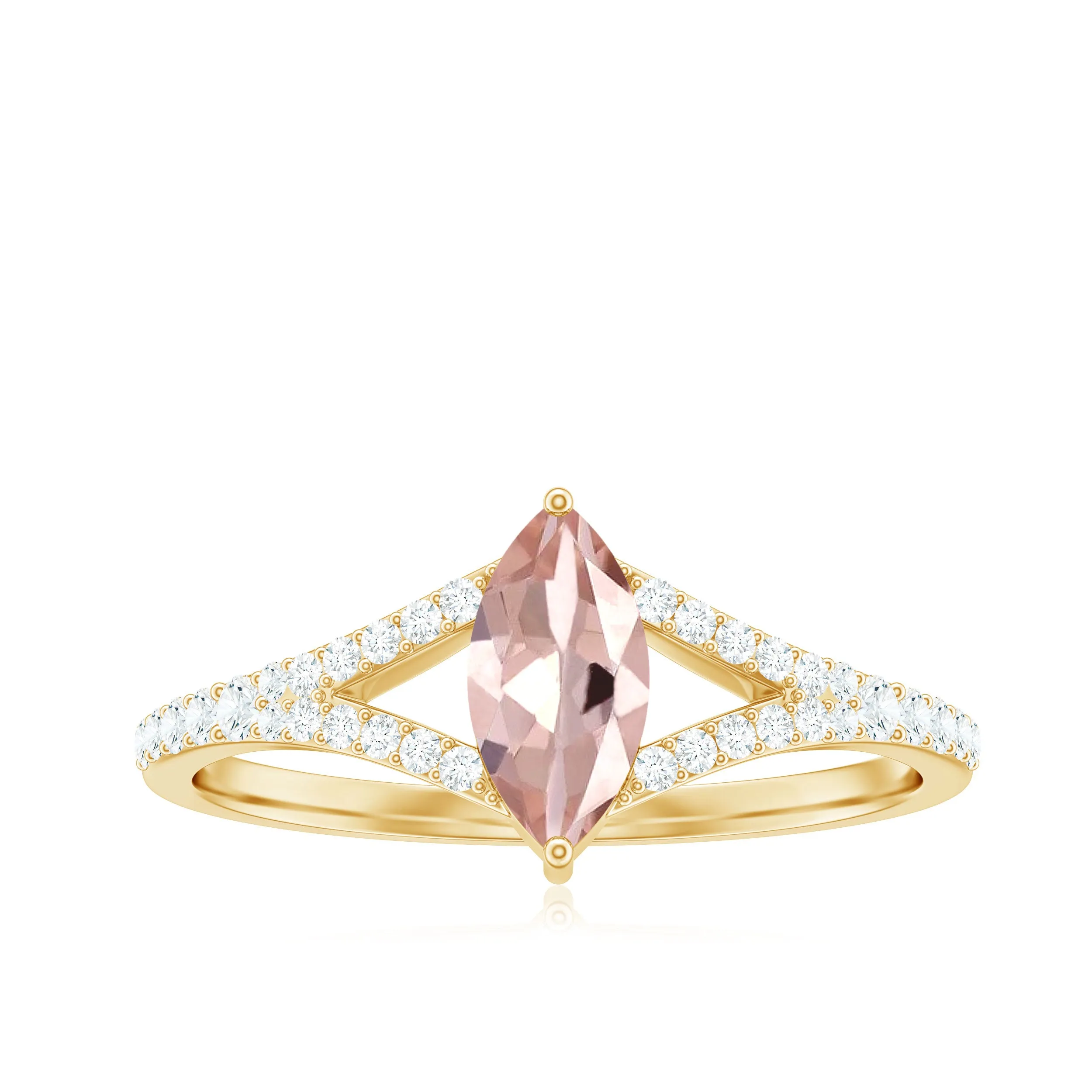 Marquise Morganite Split Shank Engagement Ring with Diamond