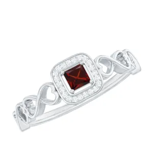Princess Cut Garnet and Diamond Infinity Heart Engagement Ring