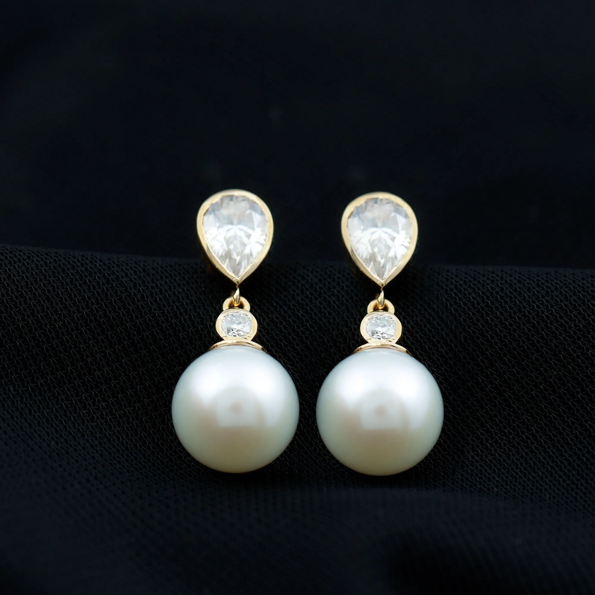 Real Freshwater Pearl and Moissanite Drop Earrings