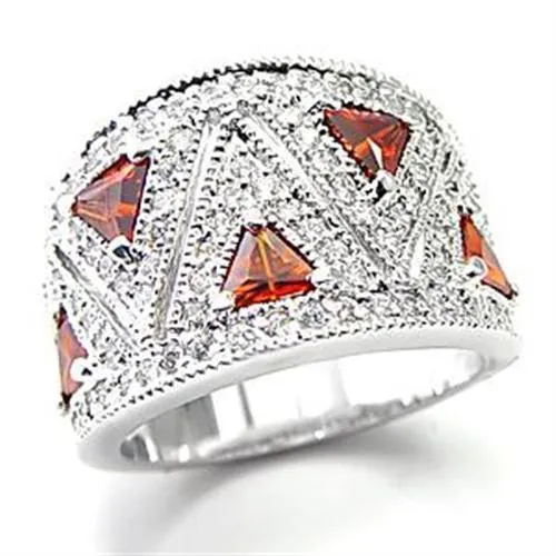 Rhodium Brass Ring with AAA Grade CZ in Garnet for Women Style LOA504
