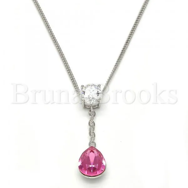 Rhodium Plated Fancy Necklace, Teardrop Design, with Swarovski Crystals and Cubic Zirconia, Rhodium Tone