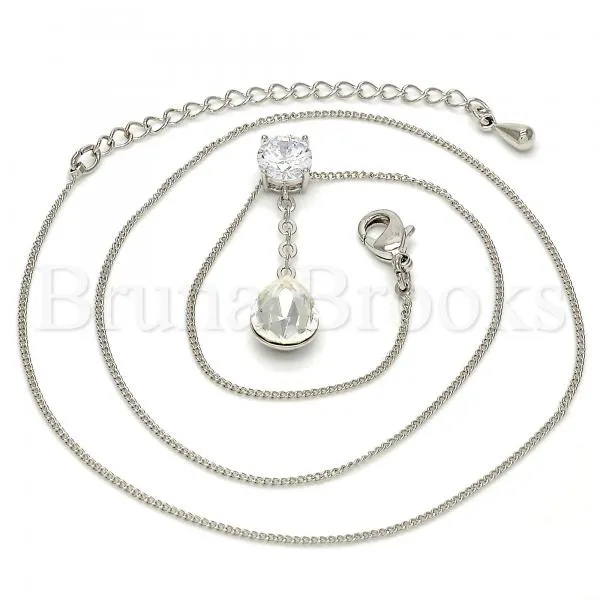 Rhodium Plated Fancy Necklace, Teardrop Design, with Swarovski Crystals and Cubic Zirconia, Rhodium Tone