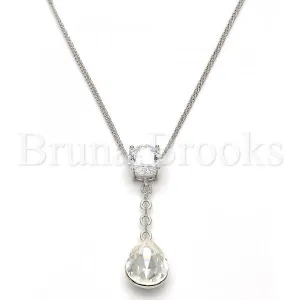 Rhodium Plated Fancy Necklace, Teardrop Design, with Swarovski Crystals and Cubic Zirconia, Rhodium Tone