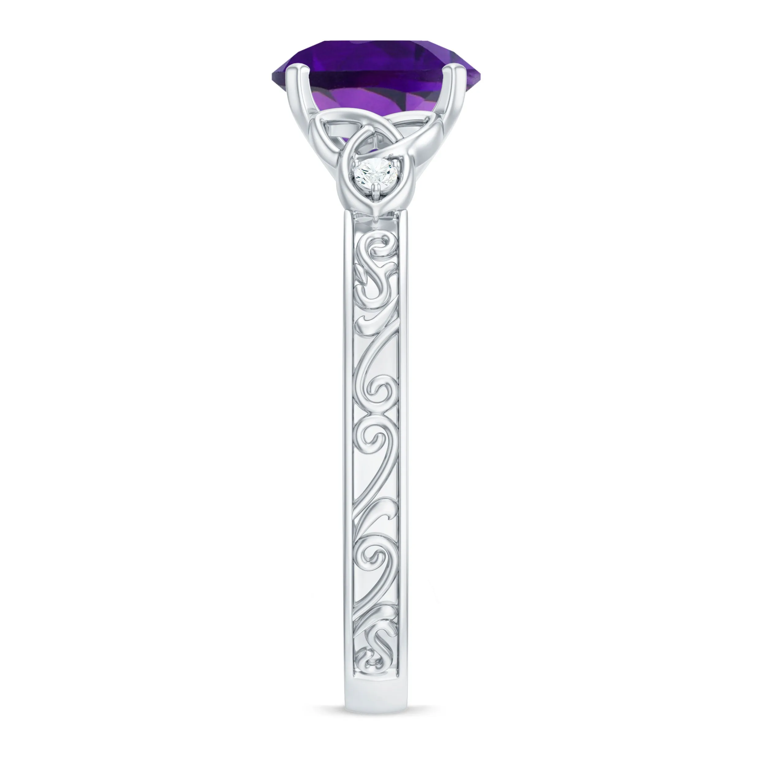 Solitaire Amethyst Celtic Knot Ring with Diamond